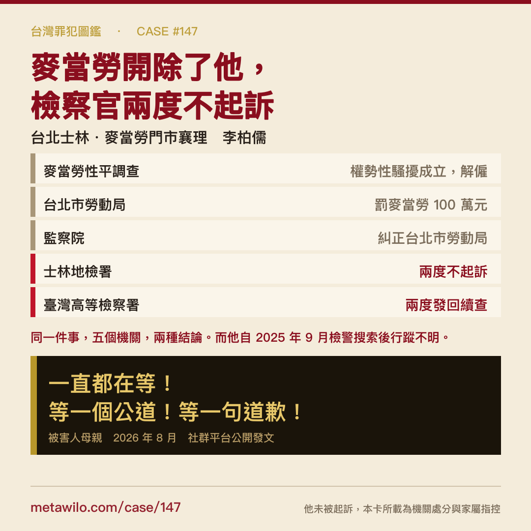 台灣罪犯圖鑑 CASE #147 李柏儒