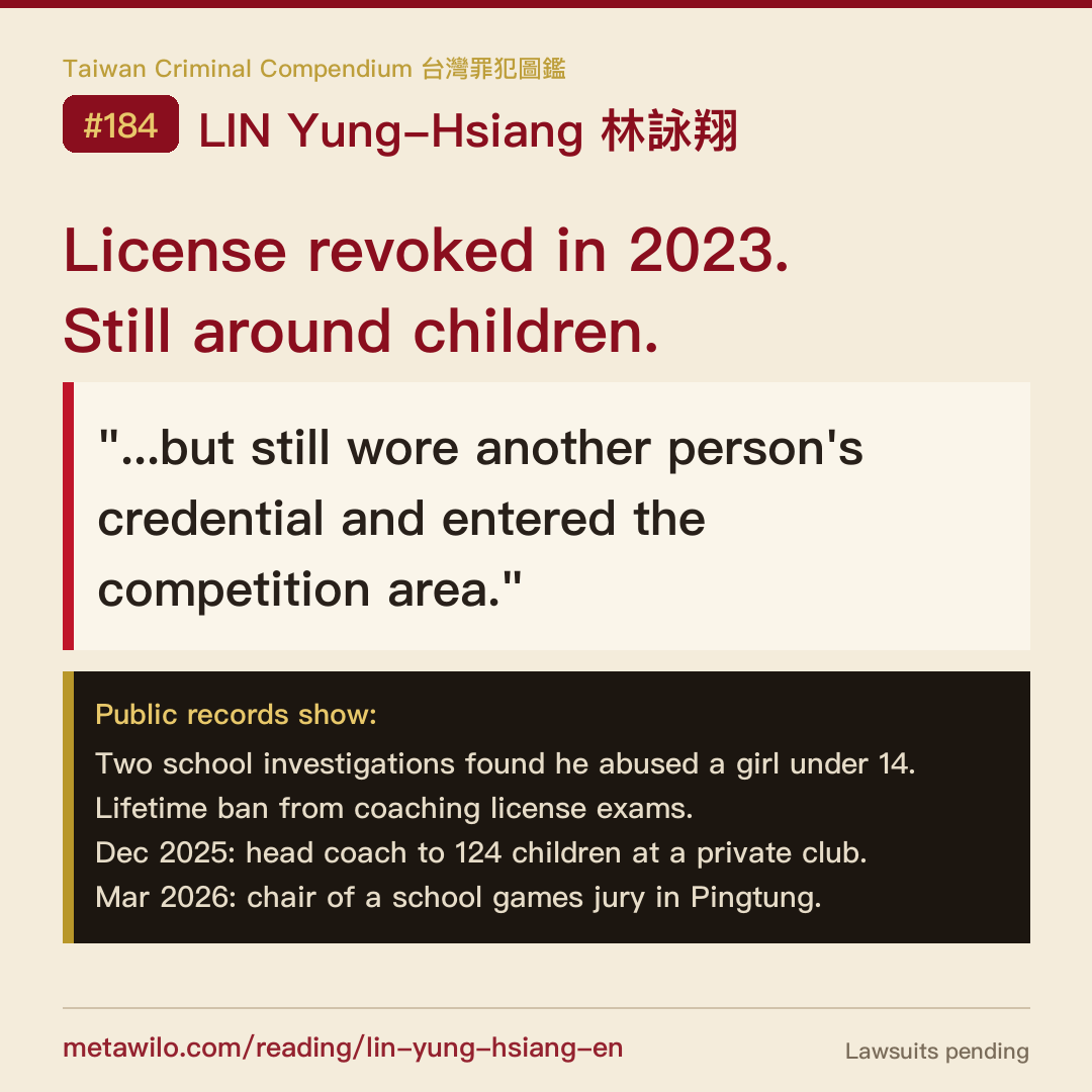 License revoked in 2023. Still around children.