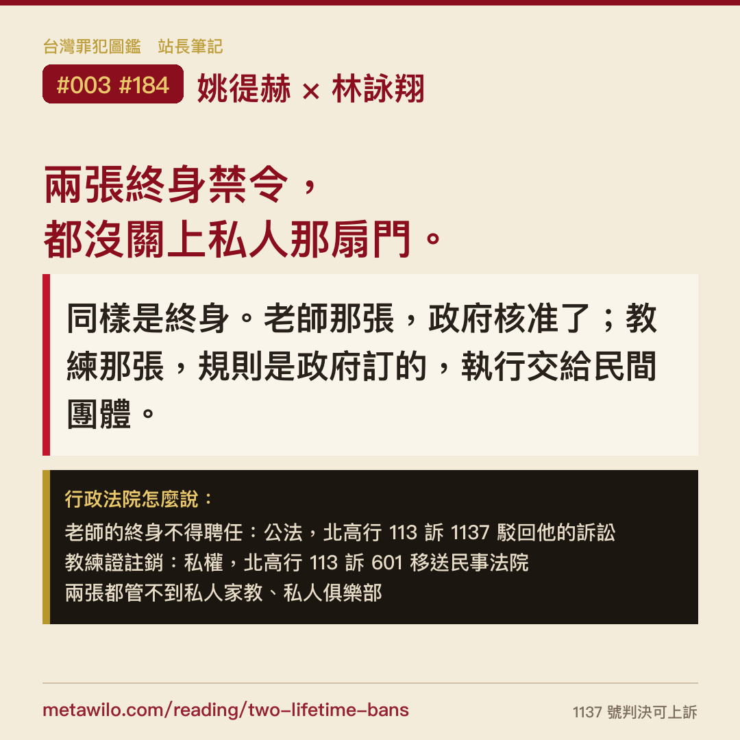 金句圖卡：兩張終身禁令，都沒關上私人那扇門